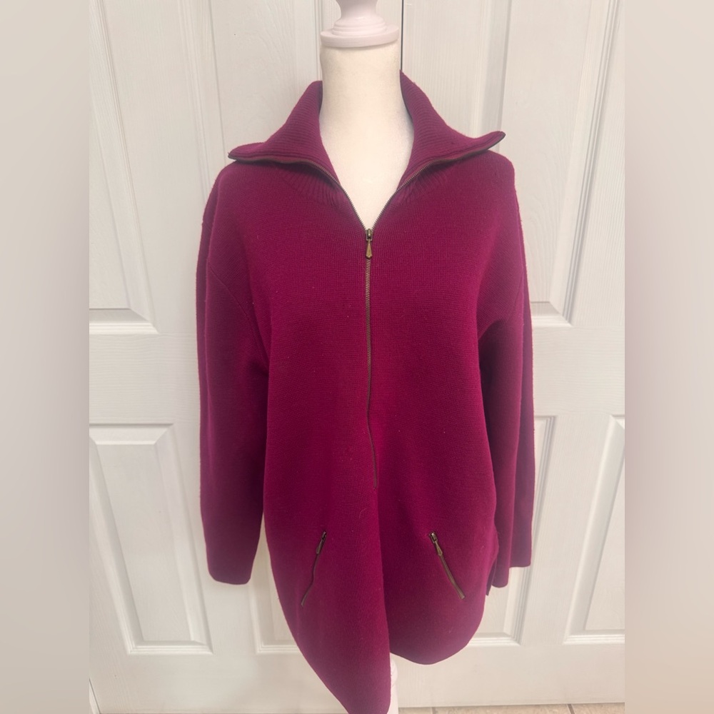 Vintage Rena Rowan For Seville Merino Wool Sweater Zip Up Made In United Kingdom